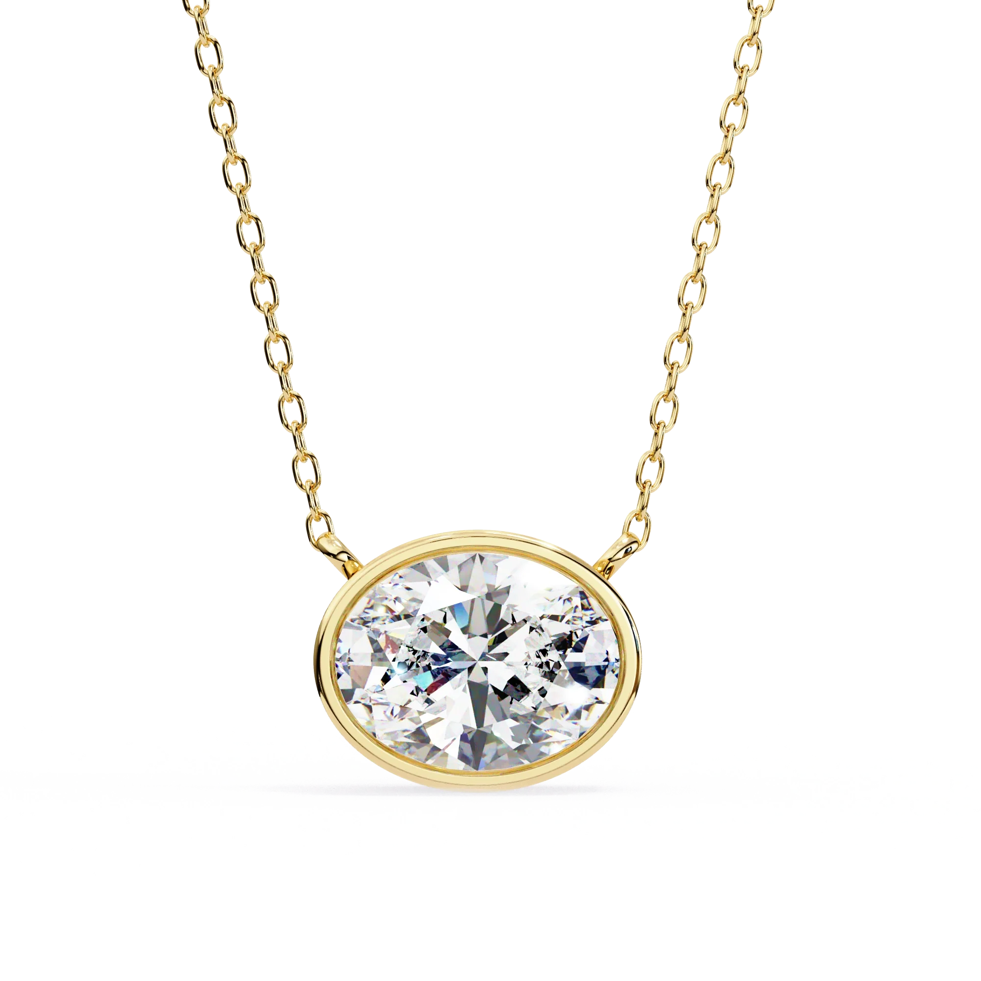 Collier serti d'une lunette ovale en diamant de laboratoire de 1 ct - Or jaune 10K / Diamant de laboratoire