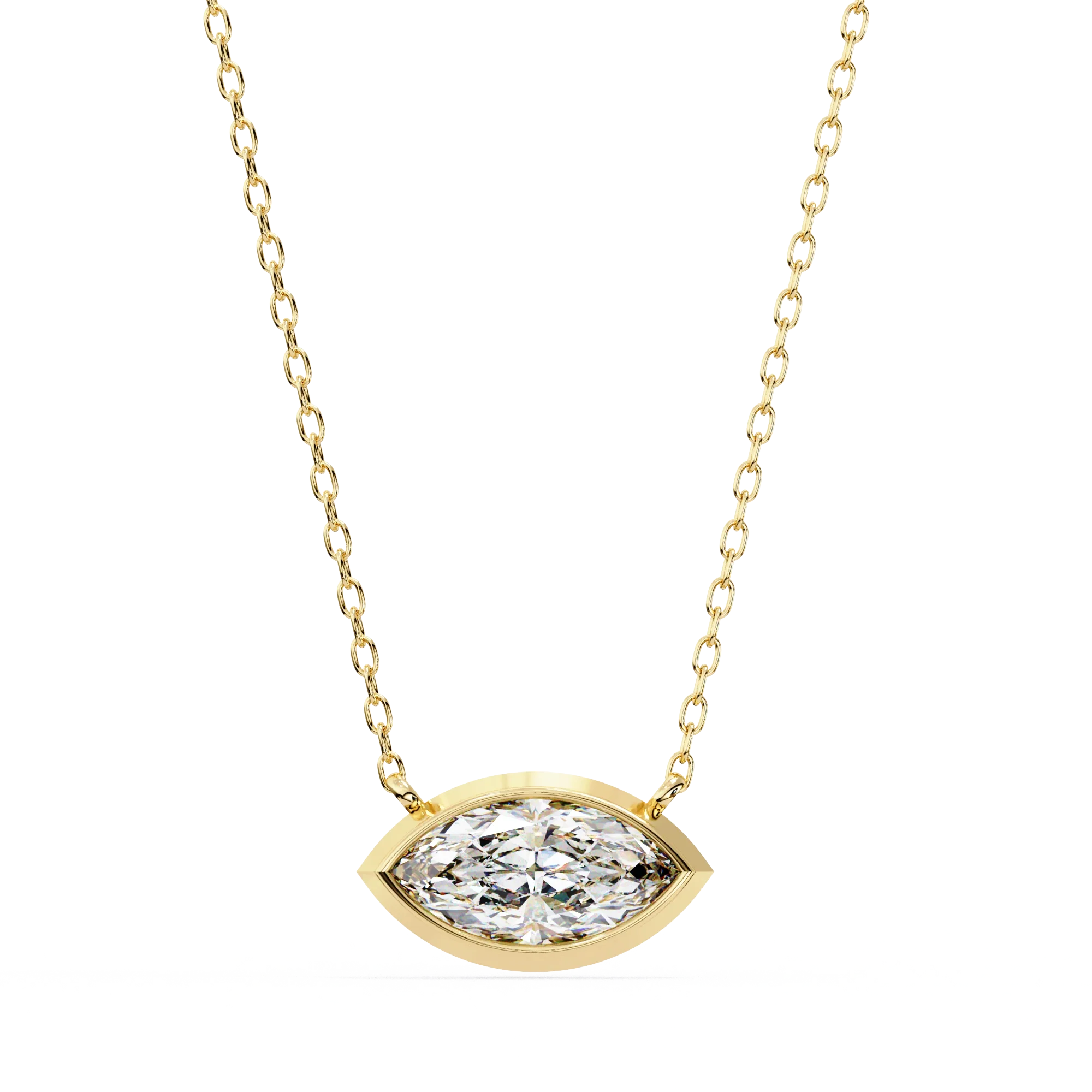 Collier de diamants de laboratoire serti de lunette marquise 1 ct en or jaune - Or jaune 10 carats / diamant de laboratoire