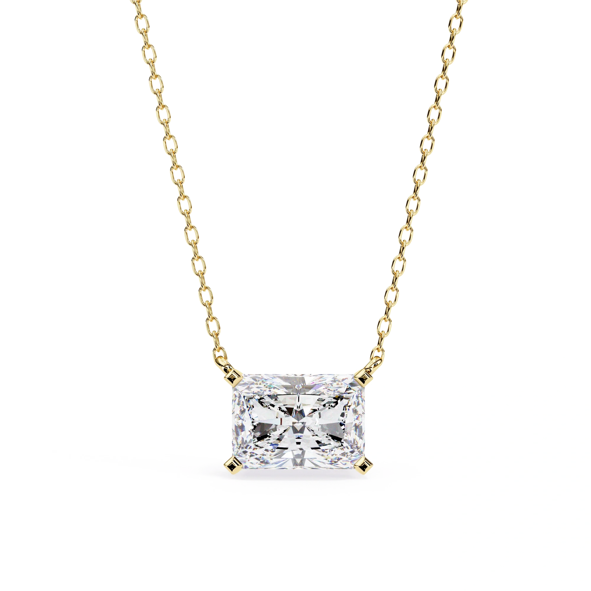 Collier serti d'une lunette en diamants Radiant Lab de 2 ct en or blanc - Or jaune 10 carats / Diamant de laboratoire