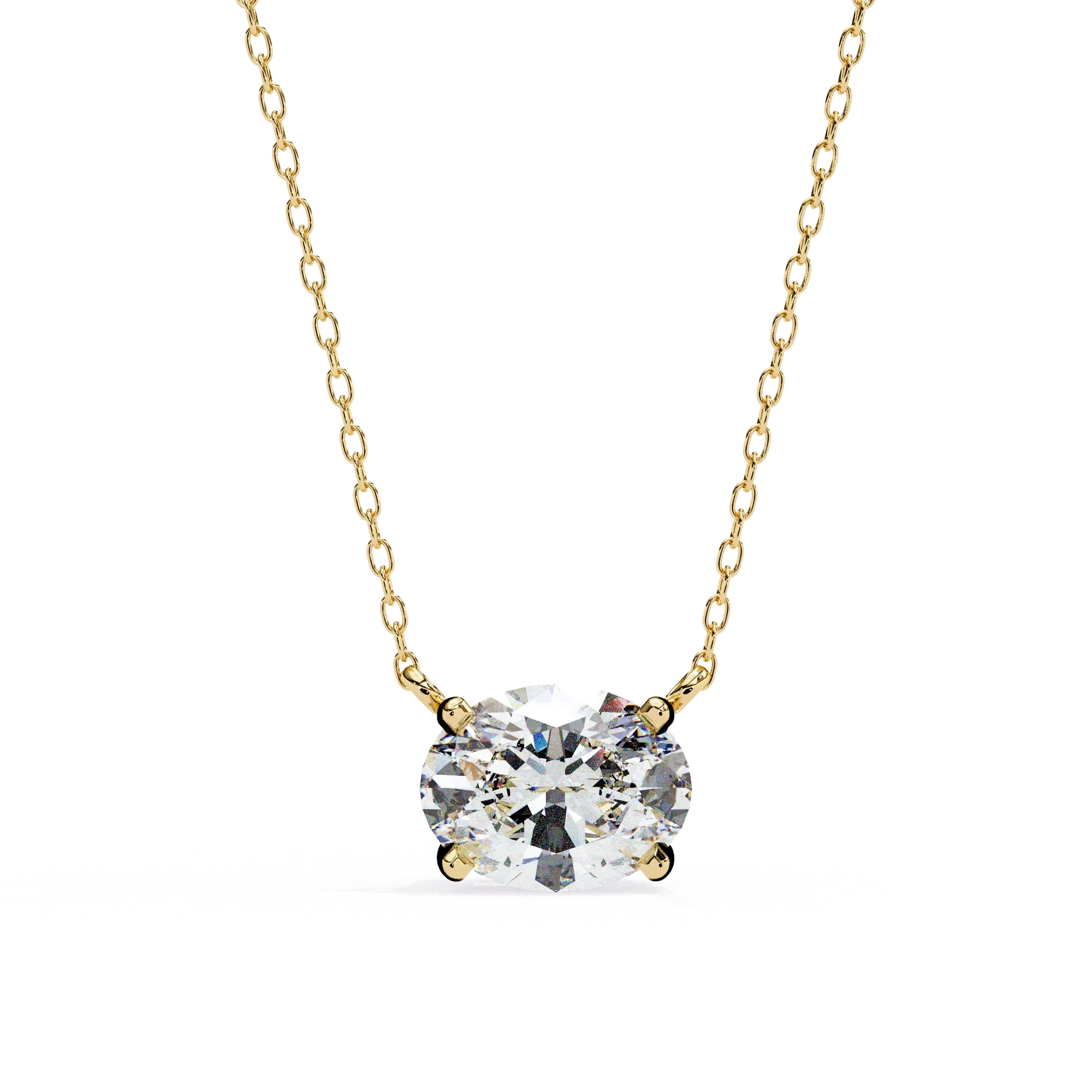 Collier solitaire diamant de laboratoire ovale 3 ct or jaune - Or jaune 10 carats / diamant de laboratoire — Collier Argent Femme