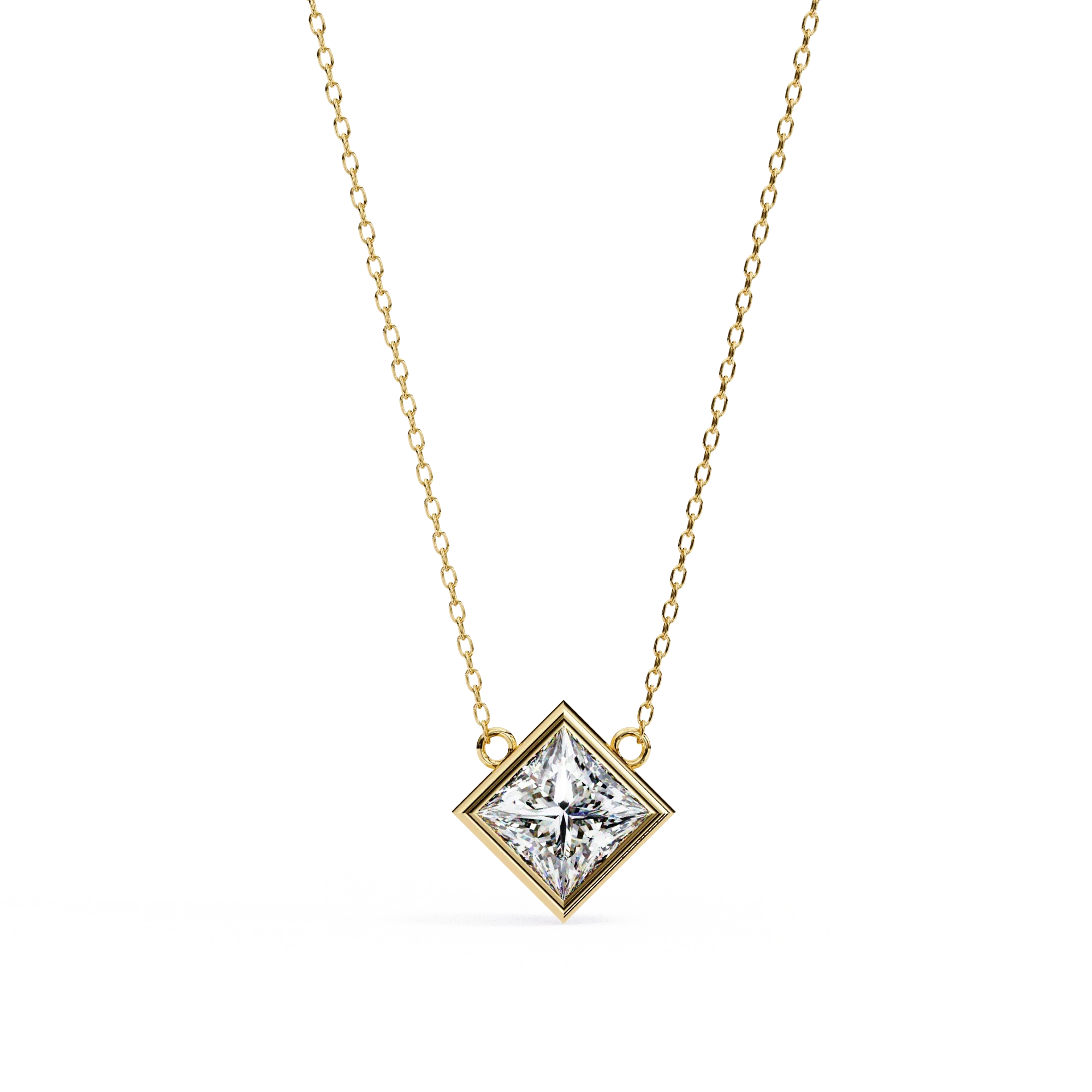 2 Ct Princess Lab Diamond Bezel Necklace Yellow Gold - 10K Yellow Gold / Lab Diamond