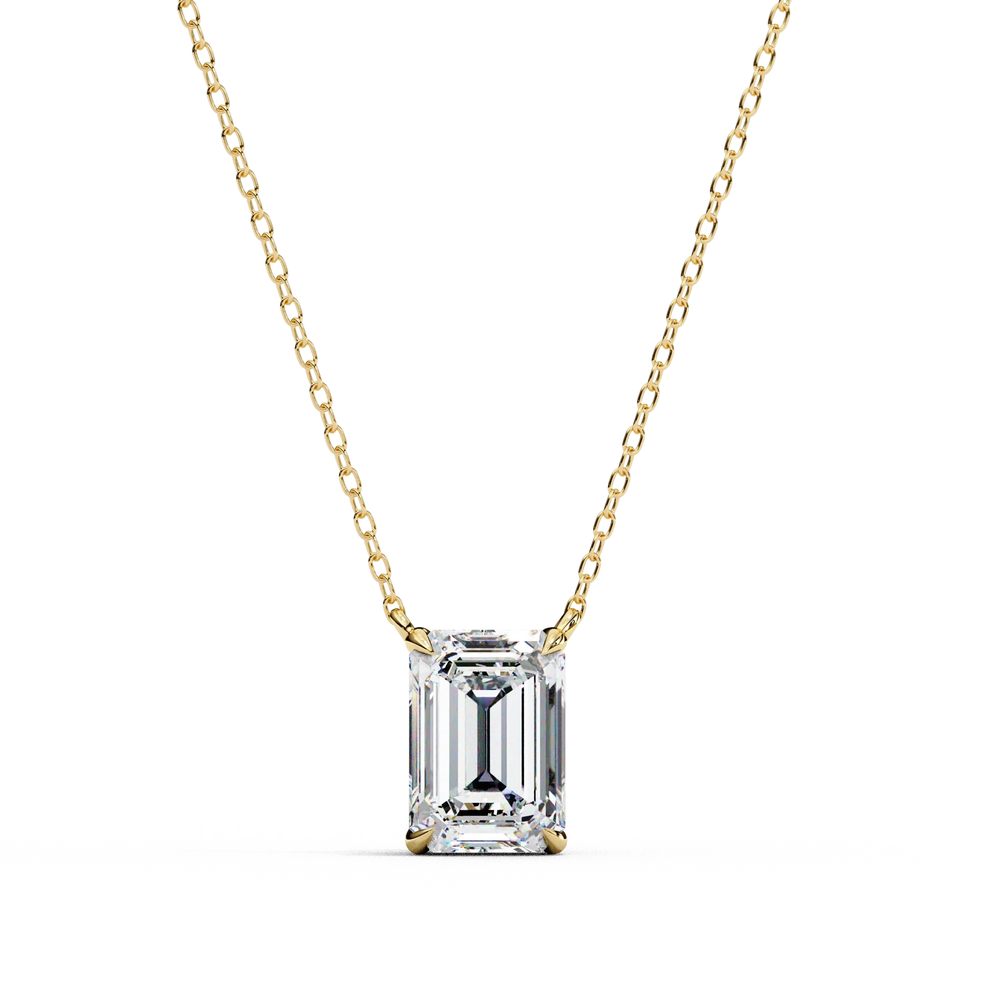 Collier serti de griffes de diamants de laboratoire émeraude de 1 ct en or blanc - Or jaune 10 carats / Diamant de laboratoire — Collier Argent Femme