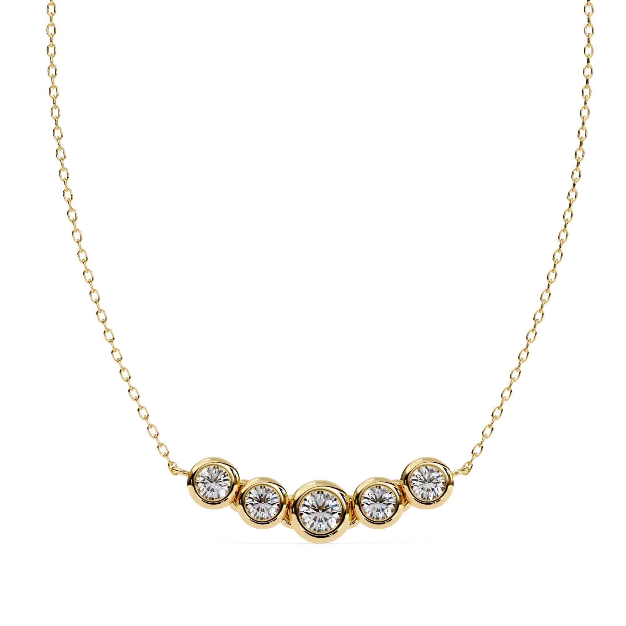 Collier avec lunette en diamant de laboratoire à cinq pierres de 0,50 ct Or rose - Or jaune 10 carats / Diamant de laboratoire
