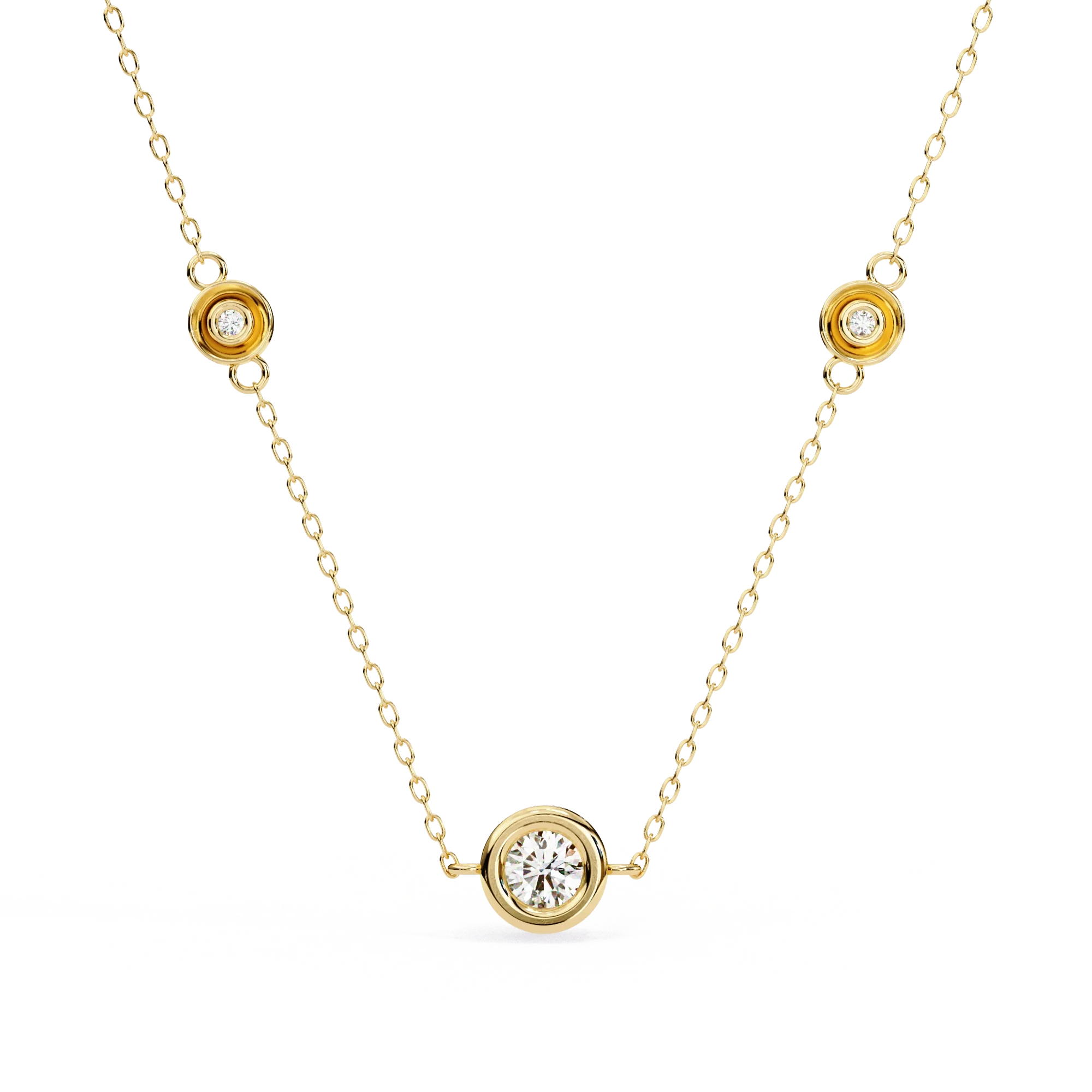 Collier serti d'une lunette en diamants de laboratoire taille ronde en or rose - Or jaune 10 carats / Diamant de laboratoire