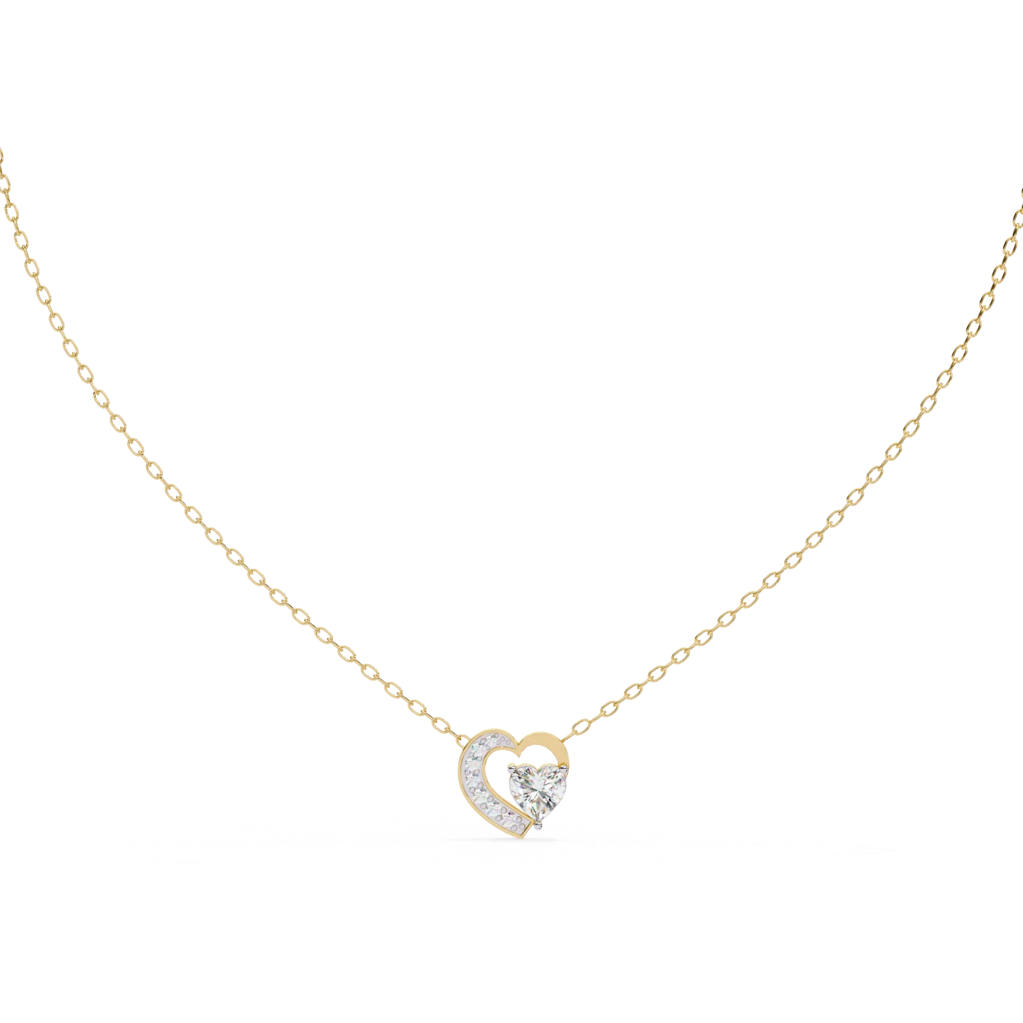 Collier de diamants de laboratoire taille cœur 1 CT en serti griffes pavées - Or jaune 10 carats / Diamant de laboratoire