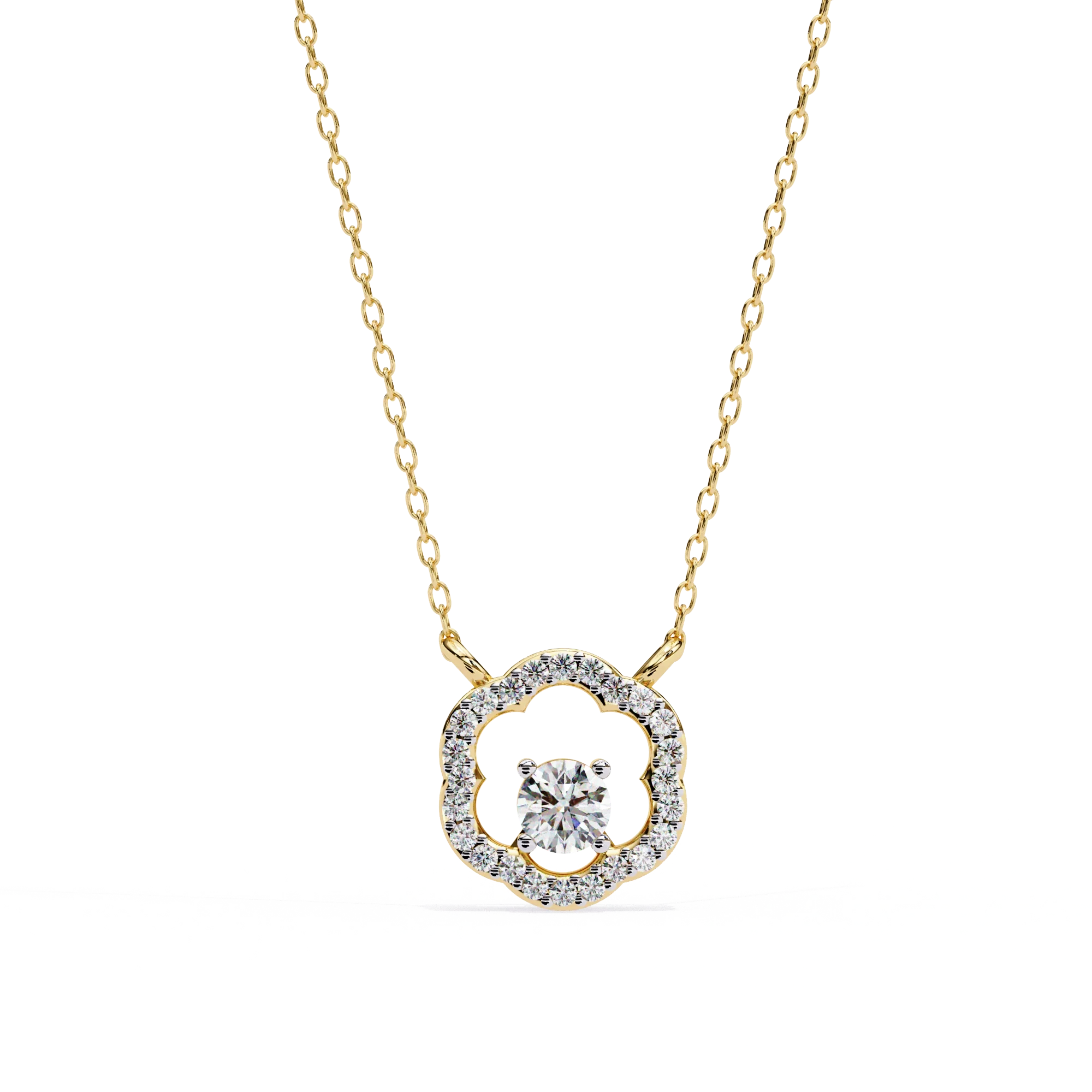 Collier quadrilobe de diamants de laboratoire taille ronde de 0,50 ct en or jaune - Or jaune 10 carats / Diamant de laboratoire