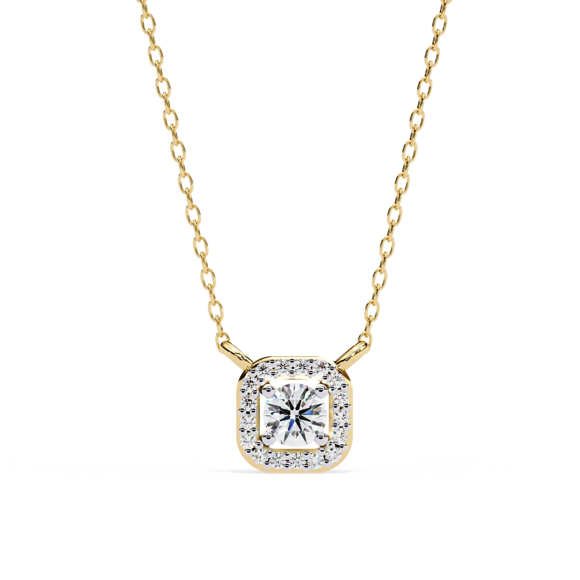 Collier halo de diamants de laboratoire rond en or jaune - Or jaune 10K / Diamant de laboratoire — Collier Argent Femme