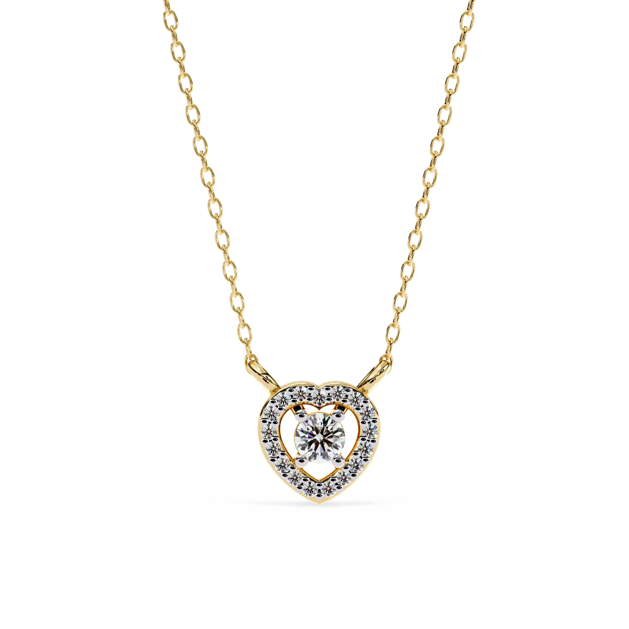 Collier halo de coeur de diamant de laboratoire rond en or jaune - Or jaune 10K / Diamant de laboratoire
