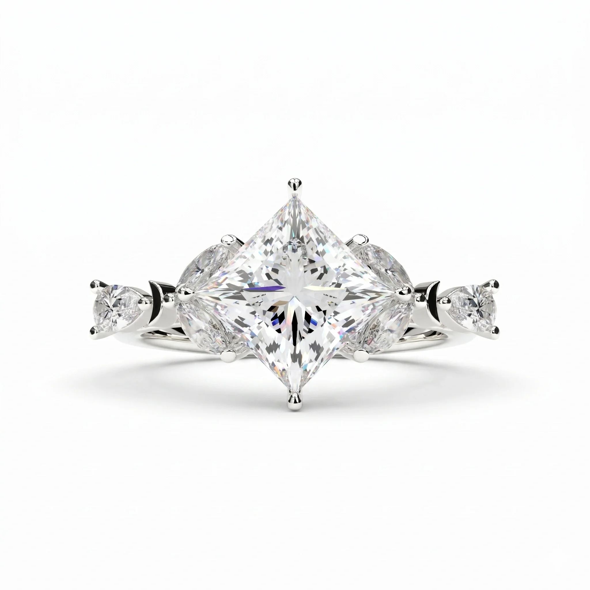 2.78 Ct Princess Cut Lab Diamond Ring with Marquise and Pear Side Stones