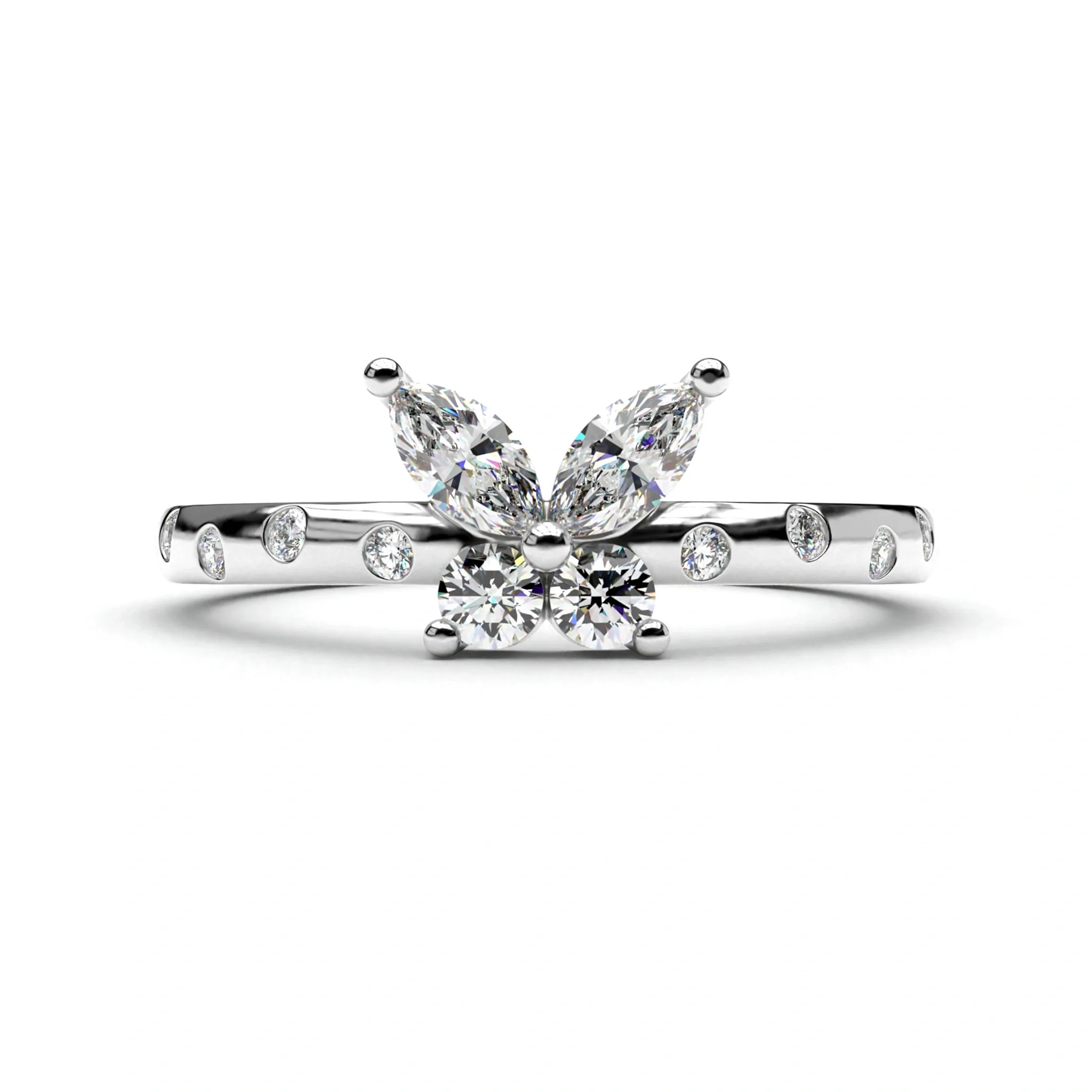 Bague de Promesse en Diamant Marquise Papillon de 0,54 Ct avec Bandes Pavé