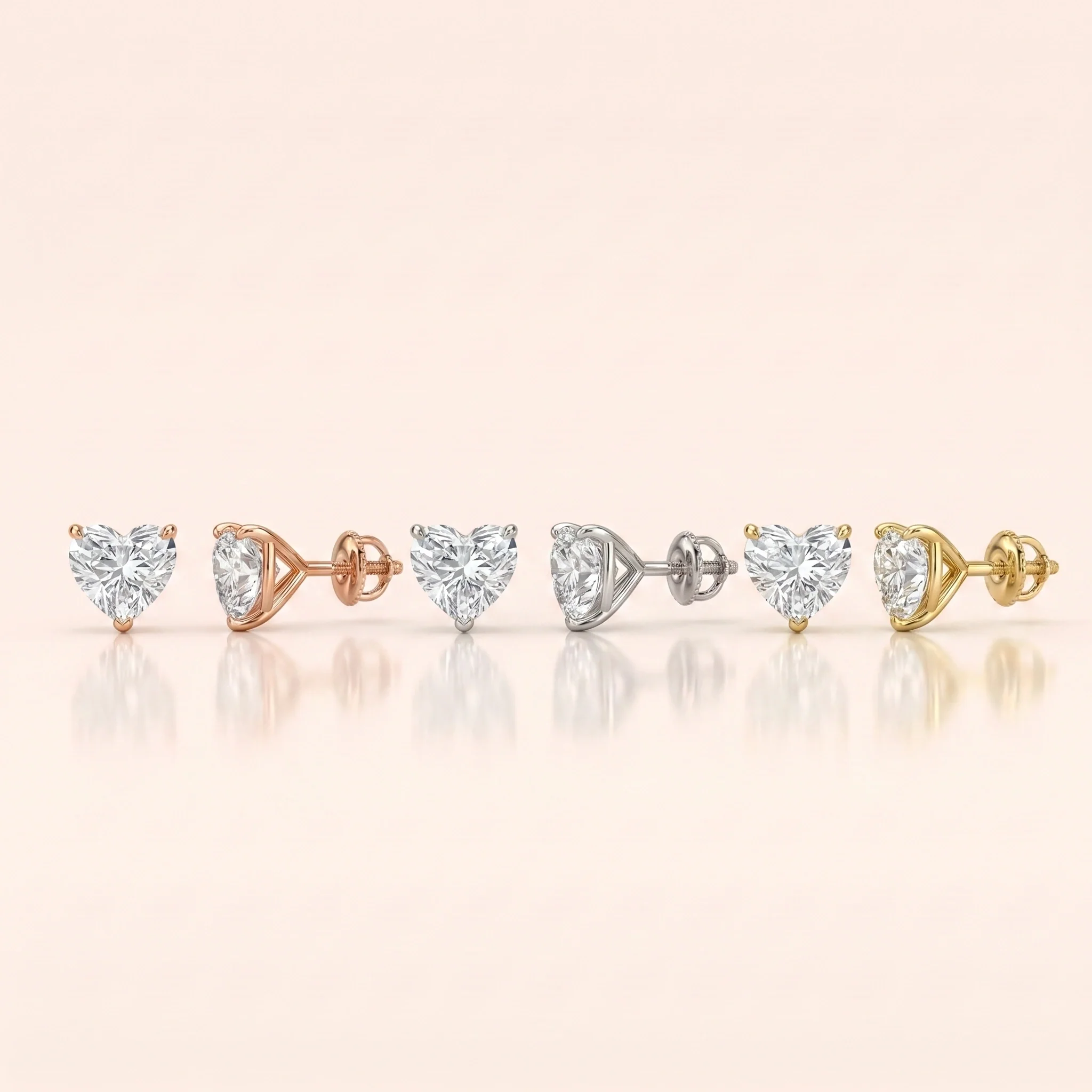 0.50 Ct to 5 Carat Heart Diamond Earrings in Multiple Settings - Martini Setting / 0.50 / 10K Gold