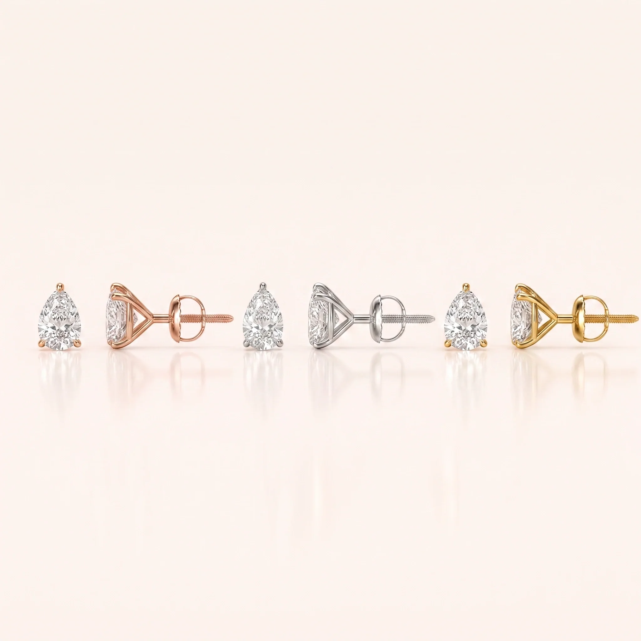 0.50 CT to 5 CT Pear Diamond Stud Earrings in Multiple Settings - Martini Setting / 0.50 / 10K Gold