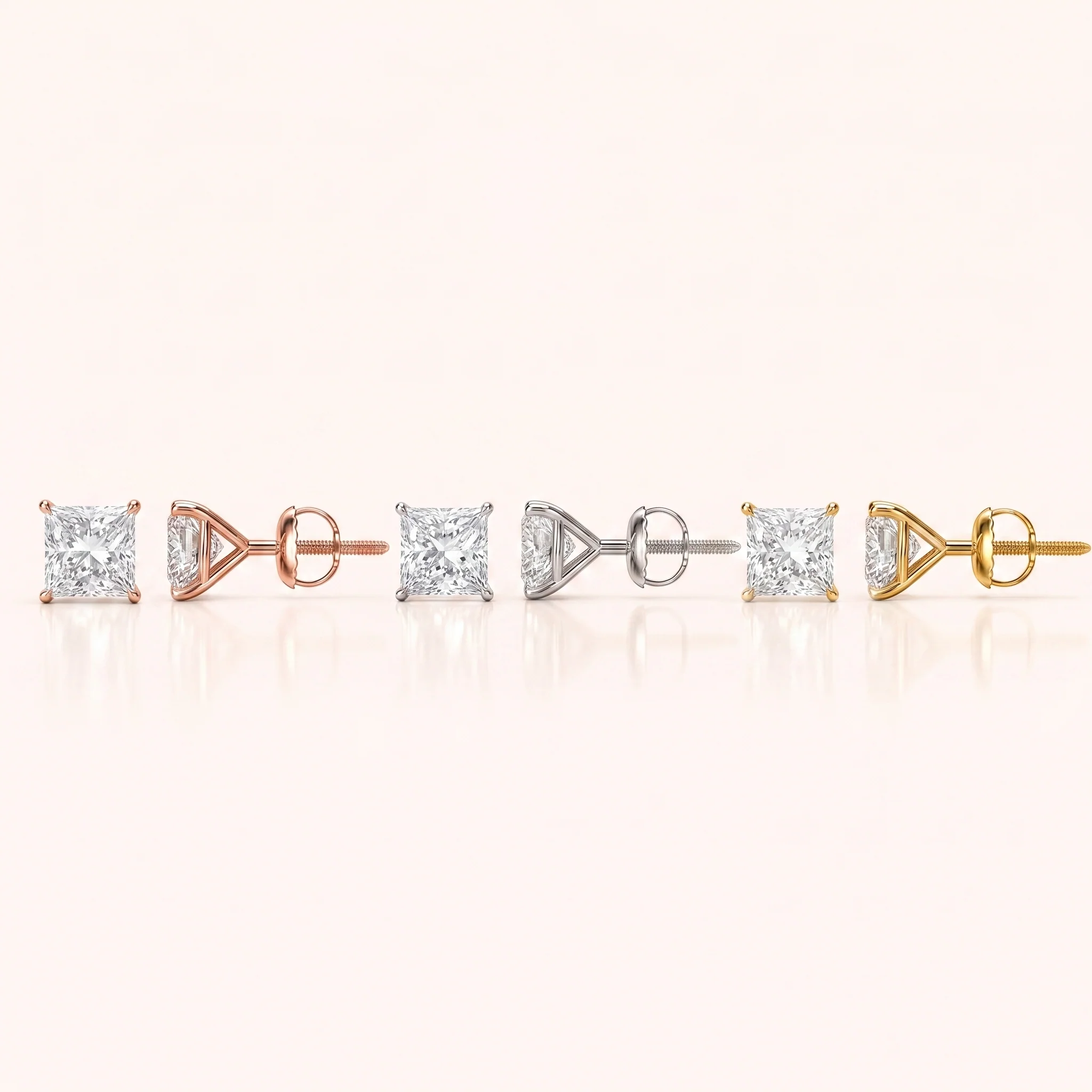 Boucles d'oreilles diamant taille princesse en sertis multiples - Sertissage Martini / 0,50 / Or 10K — Boucles D'oreilles