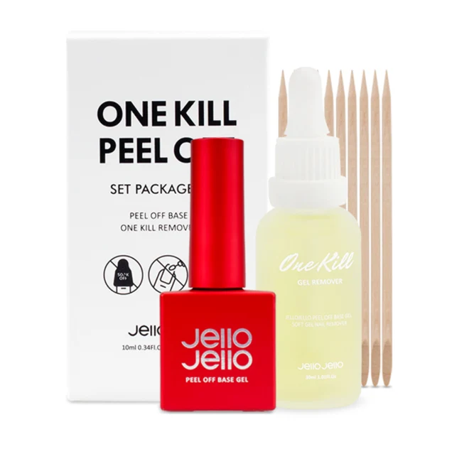 JELLO JELLO Peel Off Base Gel 10 ml et One Kill Remover 30 ml — Kit de soin des ongles