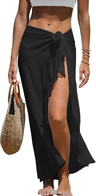 aofmzn Jupe portefeuille à volants et paréo noir pour femme — Accessoires de mode
