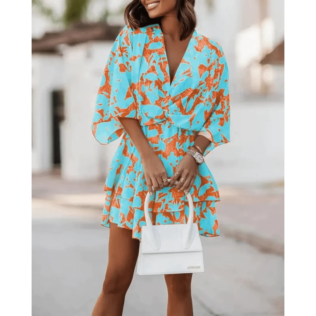 Boho Beach Hut Blue and Orange Mini Dress - XL