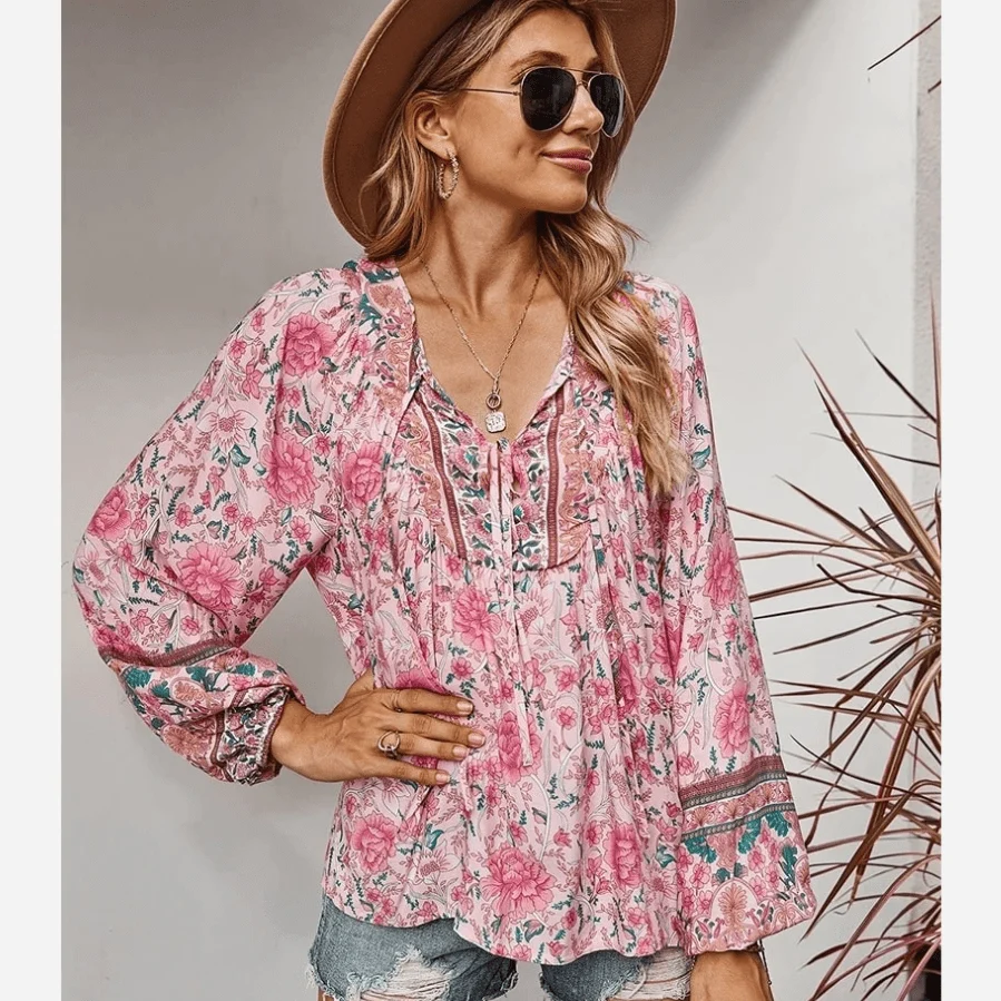 Chemisier Floral Boho Beach Hut - Rose - Taille XL — Accessoires de mode