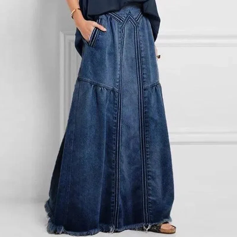 Boho Beach Hut Jupe Longue En Jean Bohème Bleu Foncé XXL — Jupes