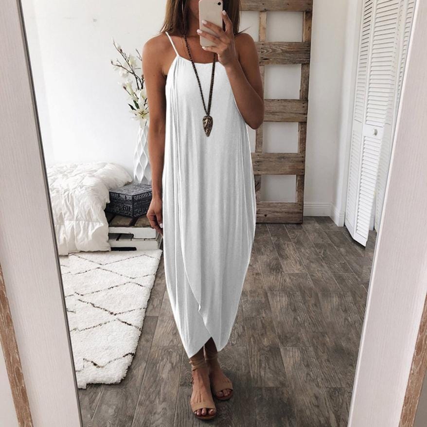 Boho Beach Hut Spaghetti Strap Dress - White / 3XL — Womens Dresses