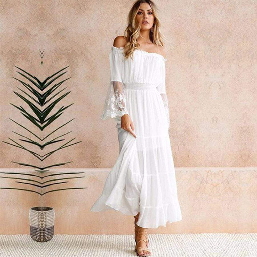 Robe longue longue en dentelle Boho Beach Hut en blanc pour femme — Robes pour femmes