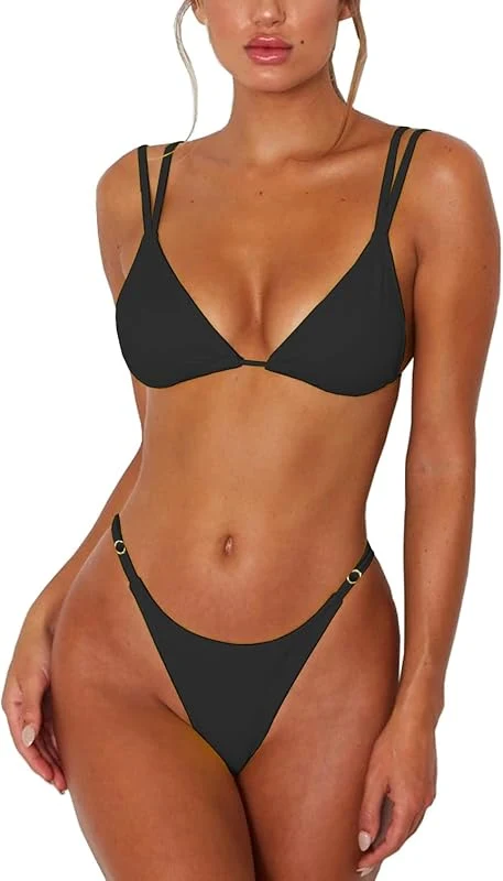 aofmzn Bikini deux pièces string pour femme avec doubles bretelles - Noir / Petit — Accessoires de mode