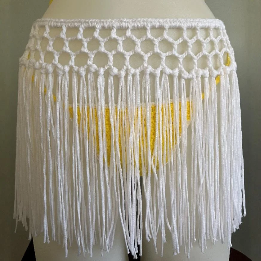 Robe de plage à pompon crochetée à la main et ajourée à la mode - Blanc — Robes pour femmes