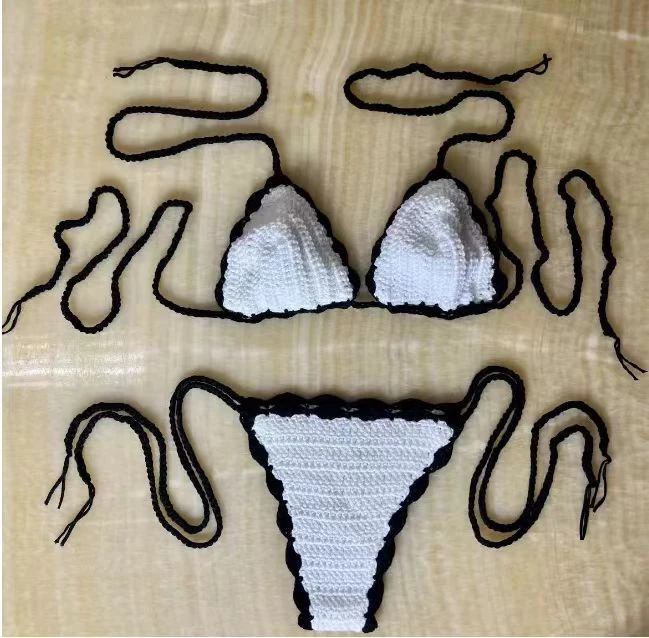 Fashion Knitted Hand-Crocheted Black and White Color-Block Bikini Set — Fashion Accessories
