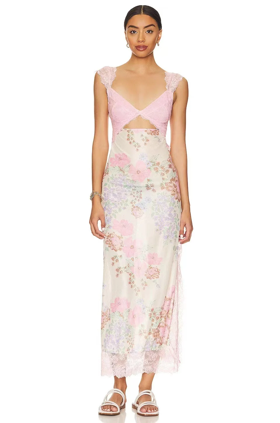 3月28PPZKDSTFFB Robe longue longue à fleurs pour femmes Rose S — Robes pour femmes