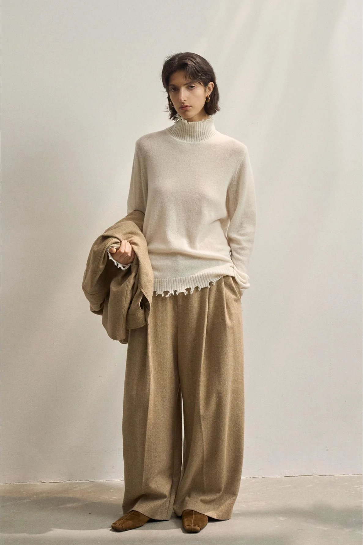 Fringed High Neck Sweater for Women - Solid Warm Pullover — Womens Sweaters