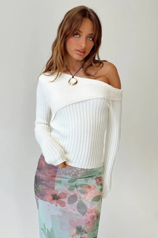 Pull Fitté à Côtes Off The Shoulder de PrincessAce2025 — Chandails pour femmes