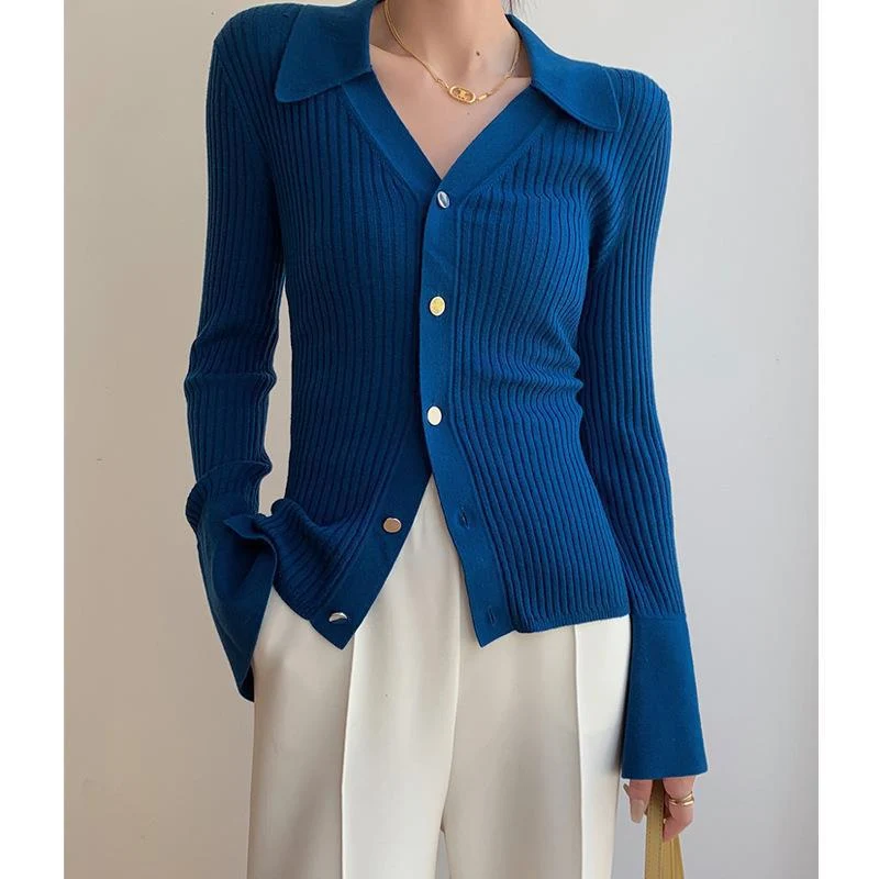 PrincessAce2025 Blue V-Neck Knitted Cardigan for Women — Womens Sweaters