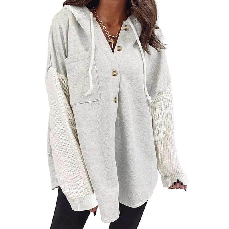 Knit Button Down Shirt for Women - Long Sleeve V Neck Shacket — Womens Dresses