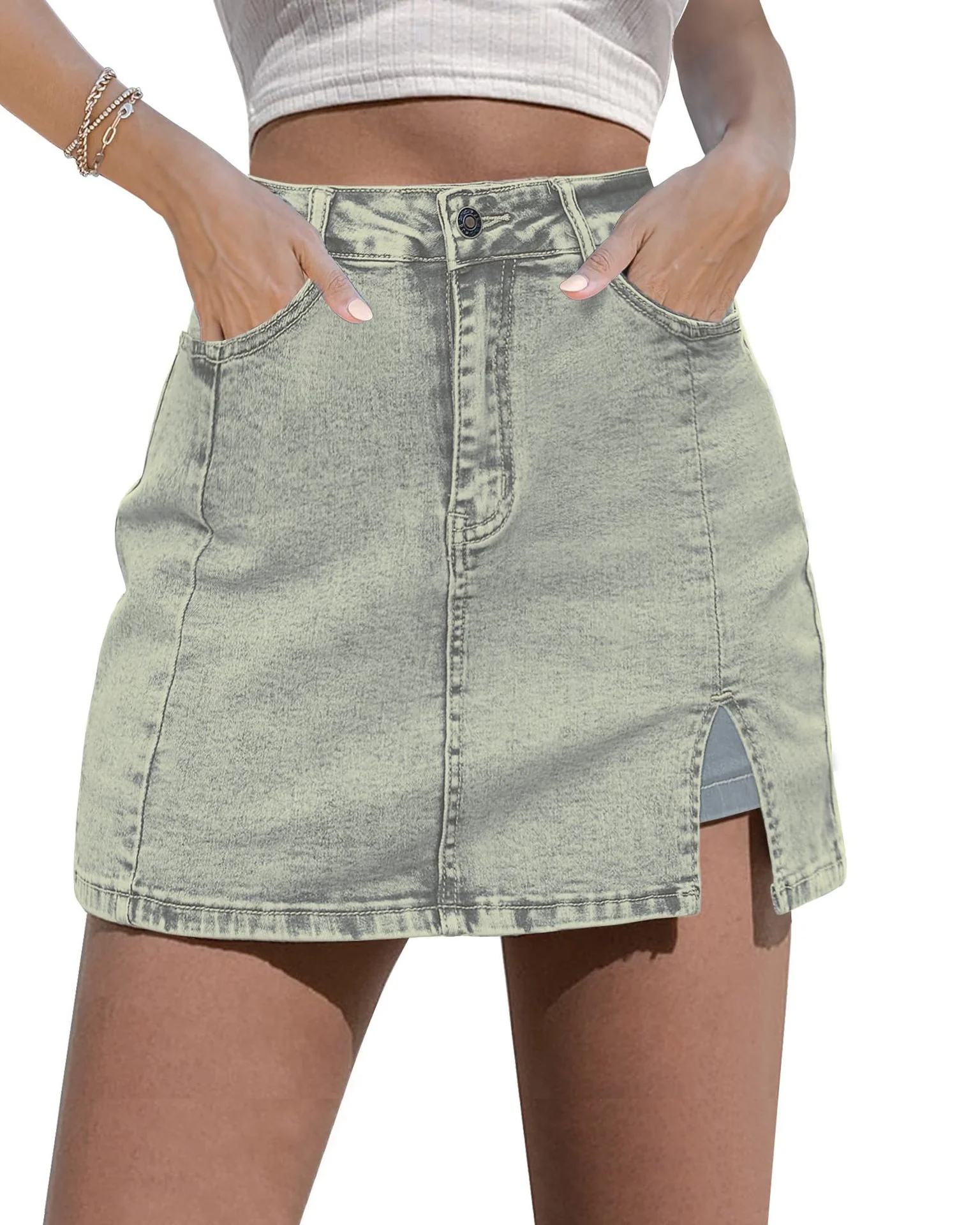 Jupe Mini en Jean TKPHBK pour Femmes avec Fente Latérale et Shorts Taille Haute