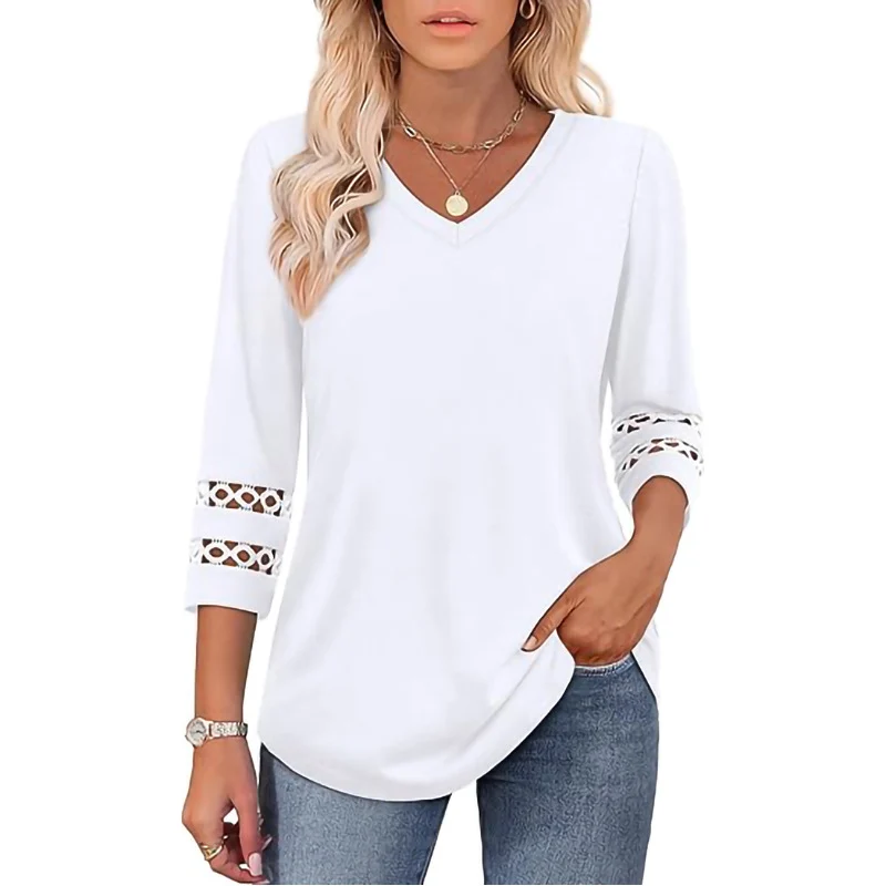 TKPHBK 3/4 Length Sleeve Women's Dressy Casual Blouse V Neck — Womens Dresses