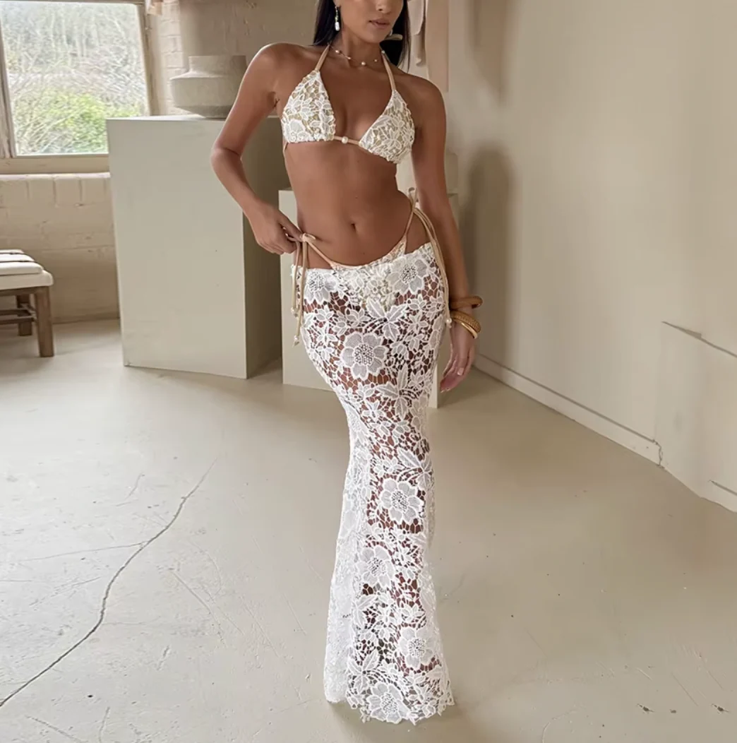 FBGGYSDP Rooney Ensemble de Jupe Bikini en Dentelle 3 Pièces