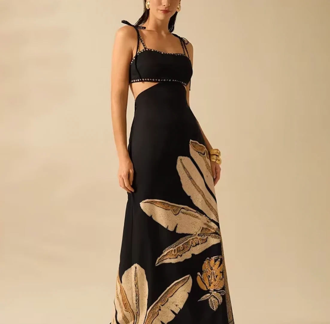 Robe Maxi Florale Noire FBGGYSDP Maria — Robes pour femmes