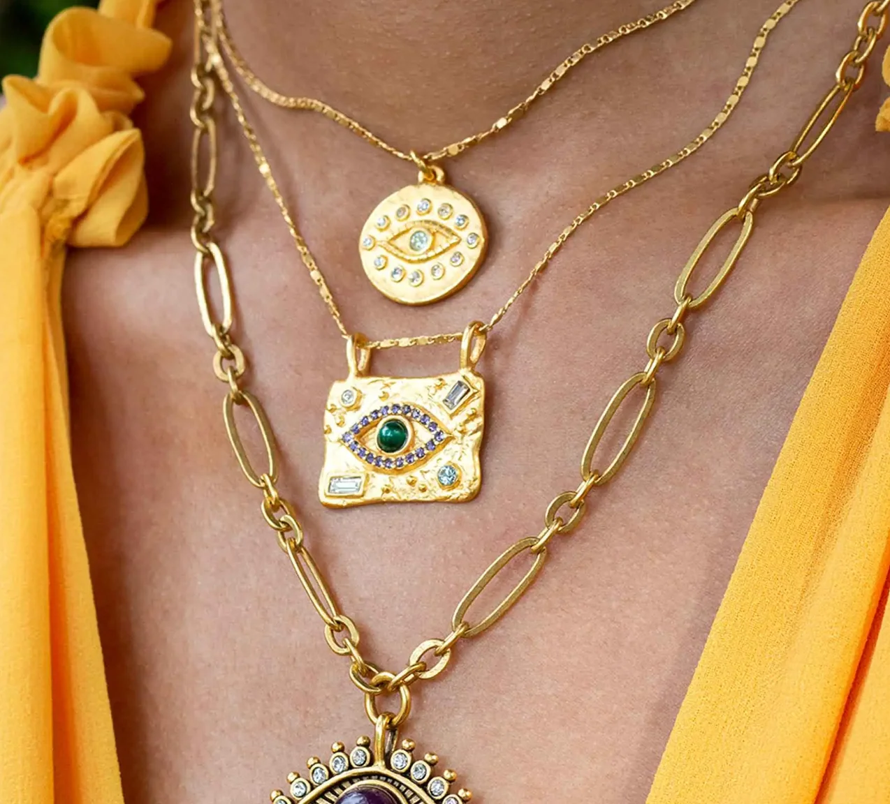 Collier Farah en or plaqué 18K avec œil protecteur — Collier Plaqué Or