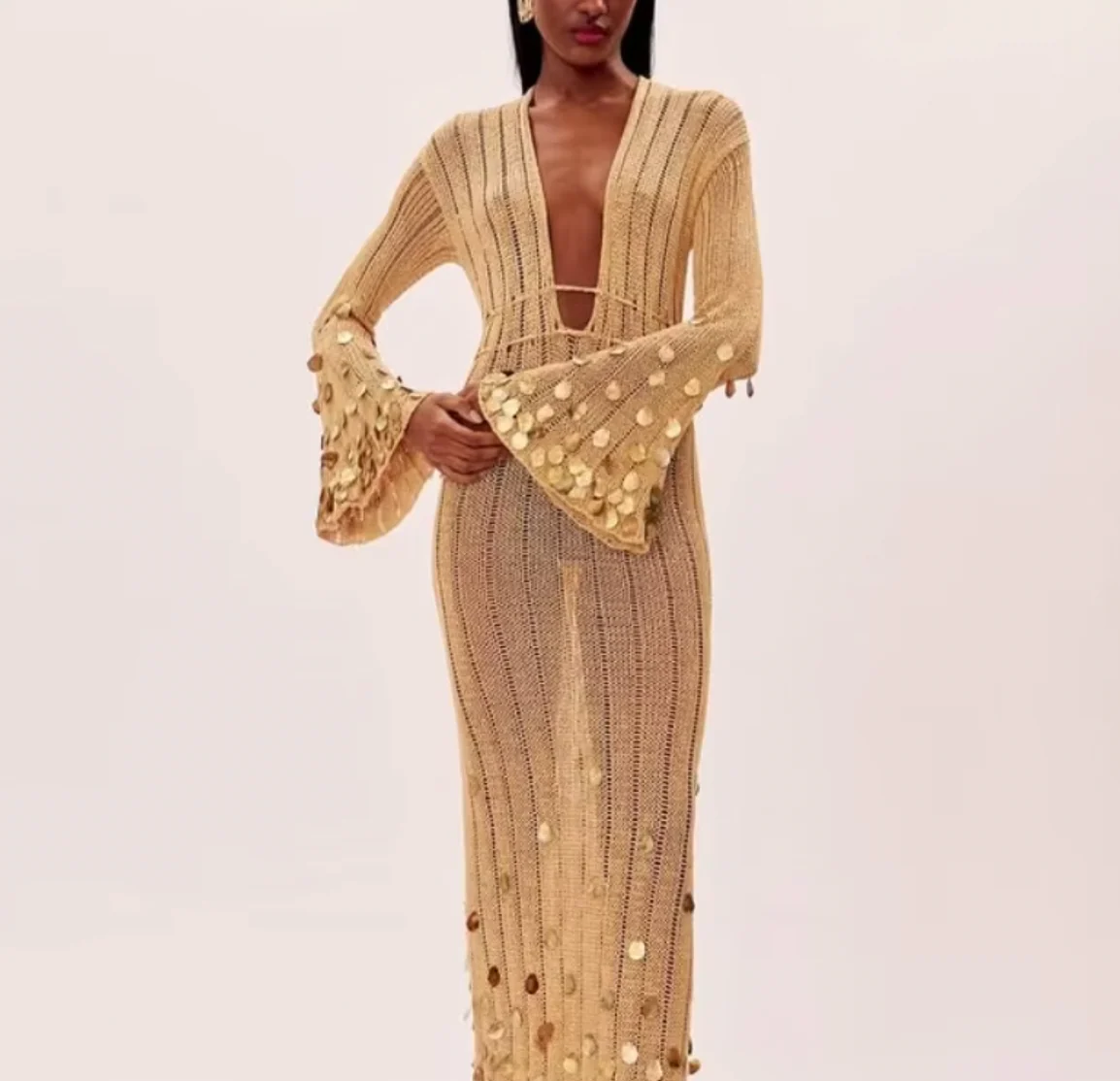Lanie Deep V Crochet Sequin Dress — Womens Dresses