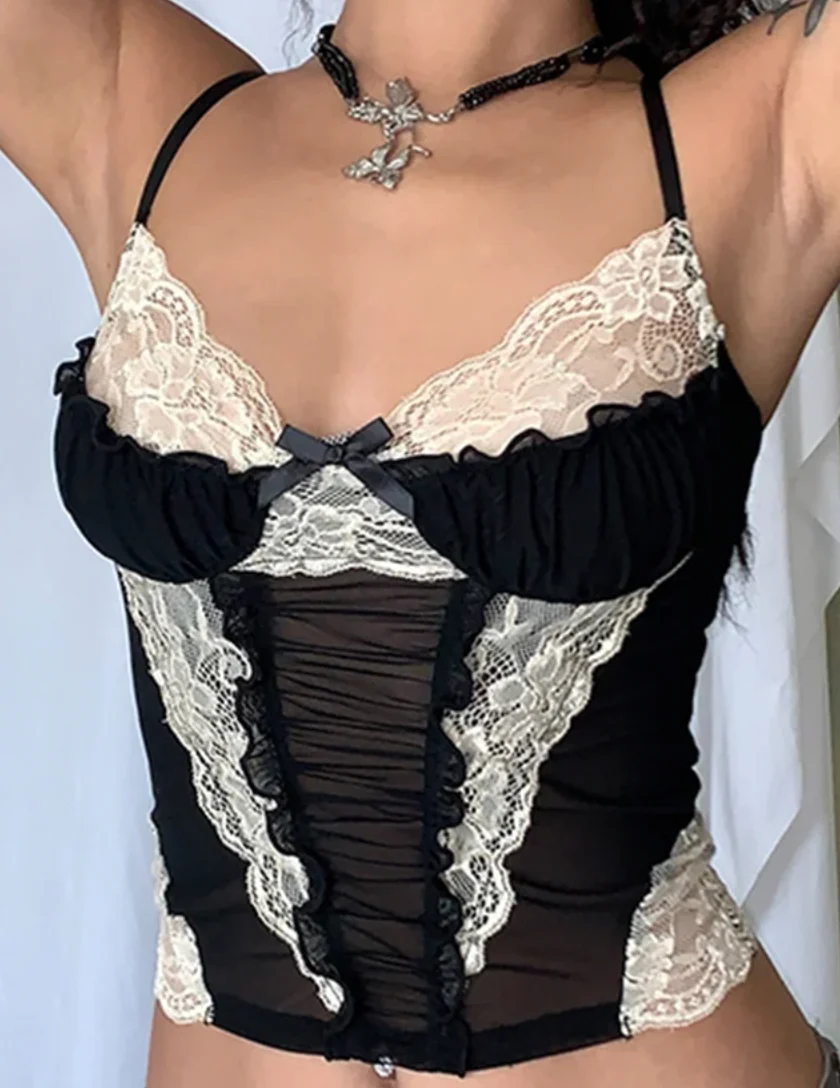 GIGI Y2K Goth Lace Cami - Black and Lilac — Fashion Accessories