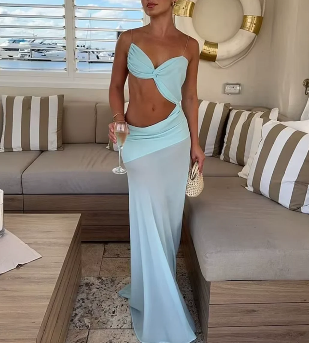 Lily Blue Chiffon Maxi Dress — Womens Dresses