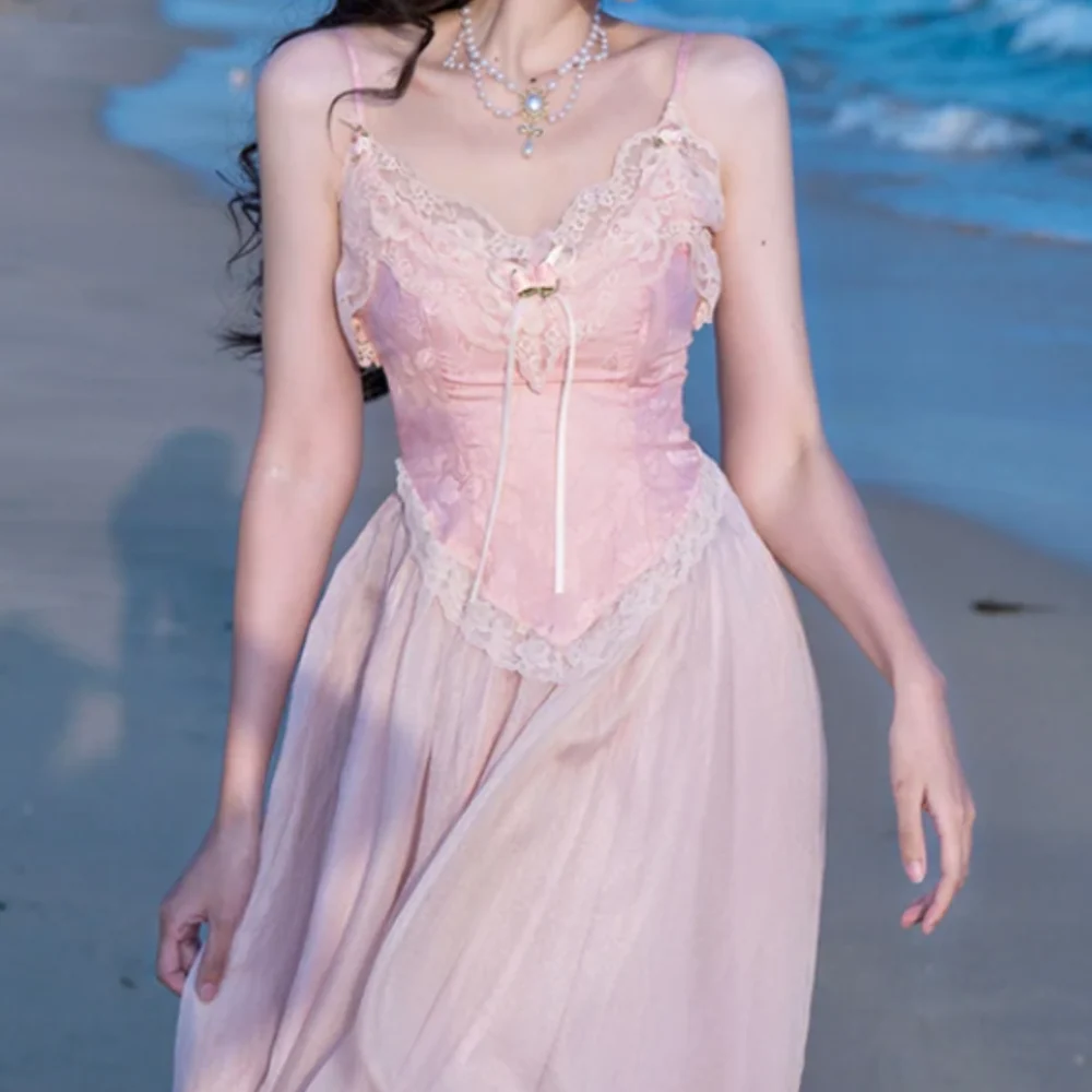 Penelope Coquette Pink Lace Midi Dress — Womens Dresses