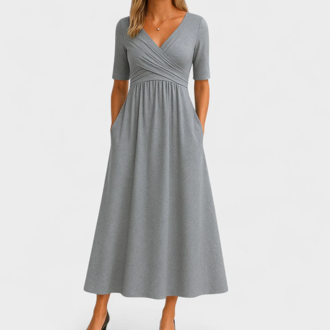 Robe Plissée à Col V avec Poches pour Femmes - FBGGCA1 — Robes pour femmes