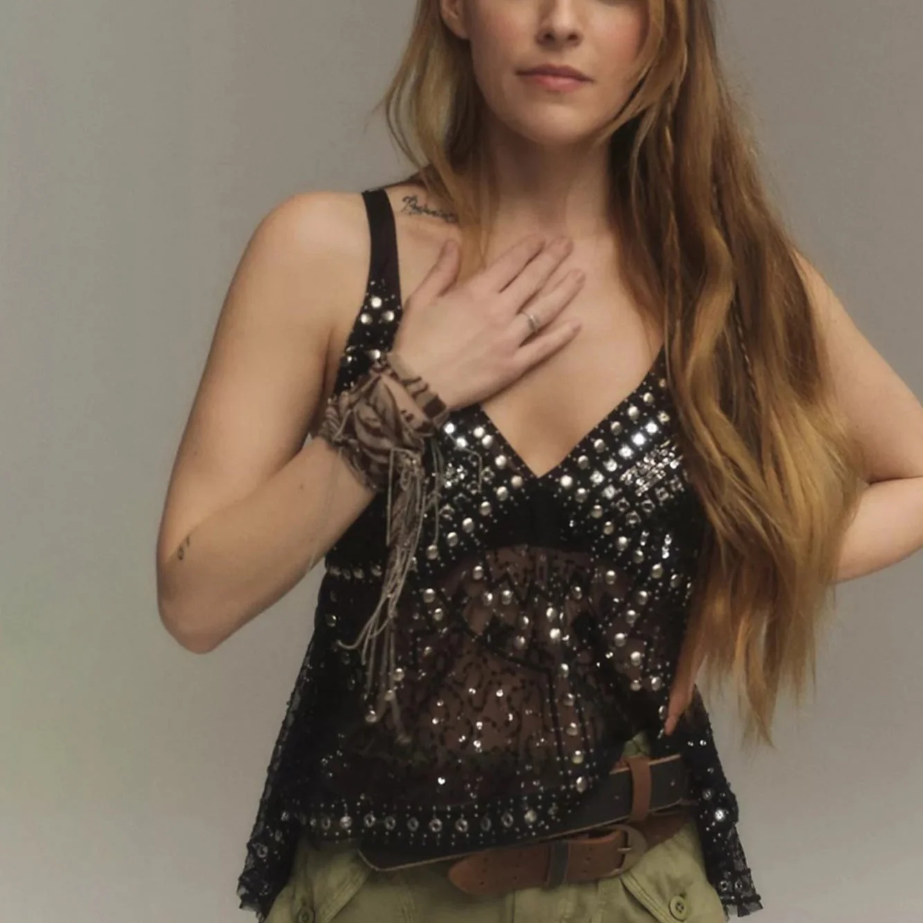 FBGGCA1 Women Y2K Sequin Mesh Tank Top Backless Cami Crop Top — Fashion Accessories