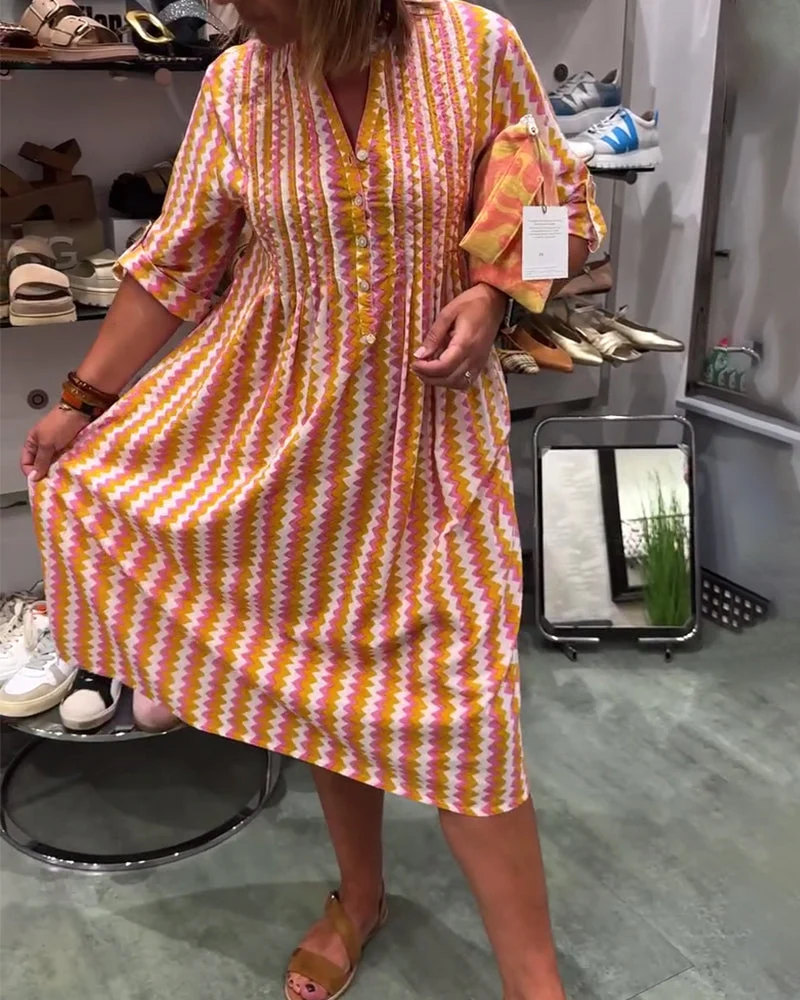 FBGGCA1 Women's Casual Long Sleeve Striped Maxi Shirt Dress