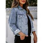 Women's Boyfriend Jean Jacket Distressed Denim Long Sleeve Coats — Casual & Bomber Jackets