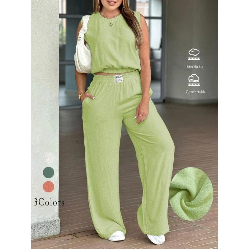 Women's Solid Color Tank Top & Wide Leg Pants Set by tikktook — Fashion Accessories