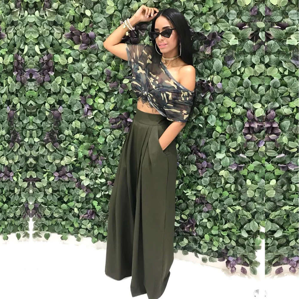 Pantalons larges plissés pour femmes, taille haute confortable — Accessoires de mode