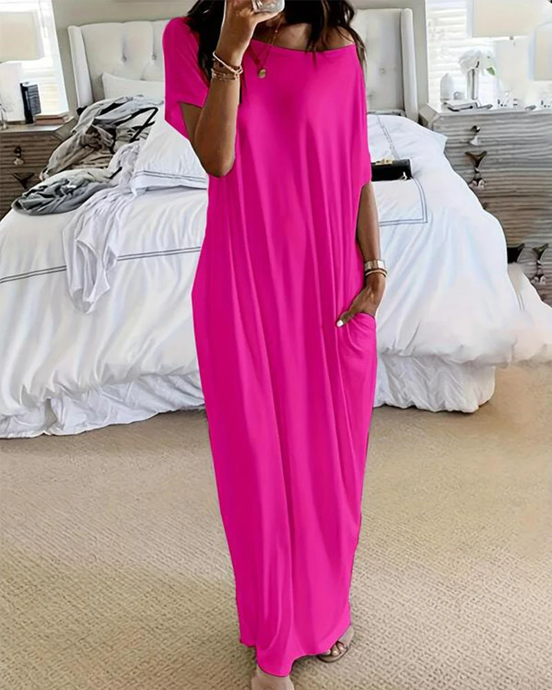 Robe de Lounge à Manches Chauve-Souris Unies FBBK817 pour Femmes — Robes pour femmes