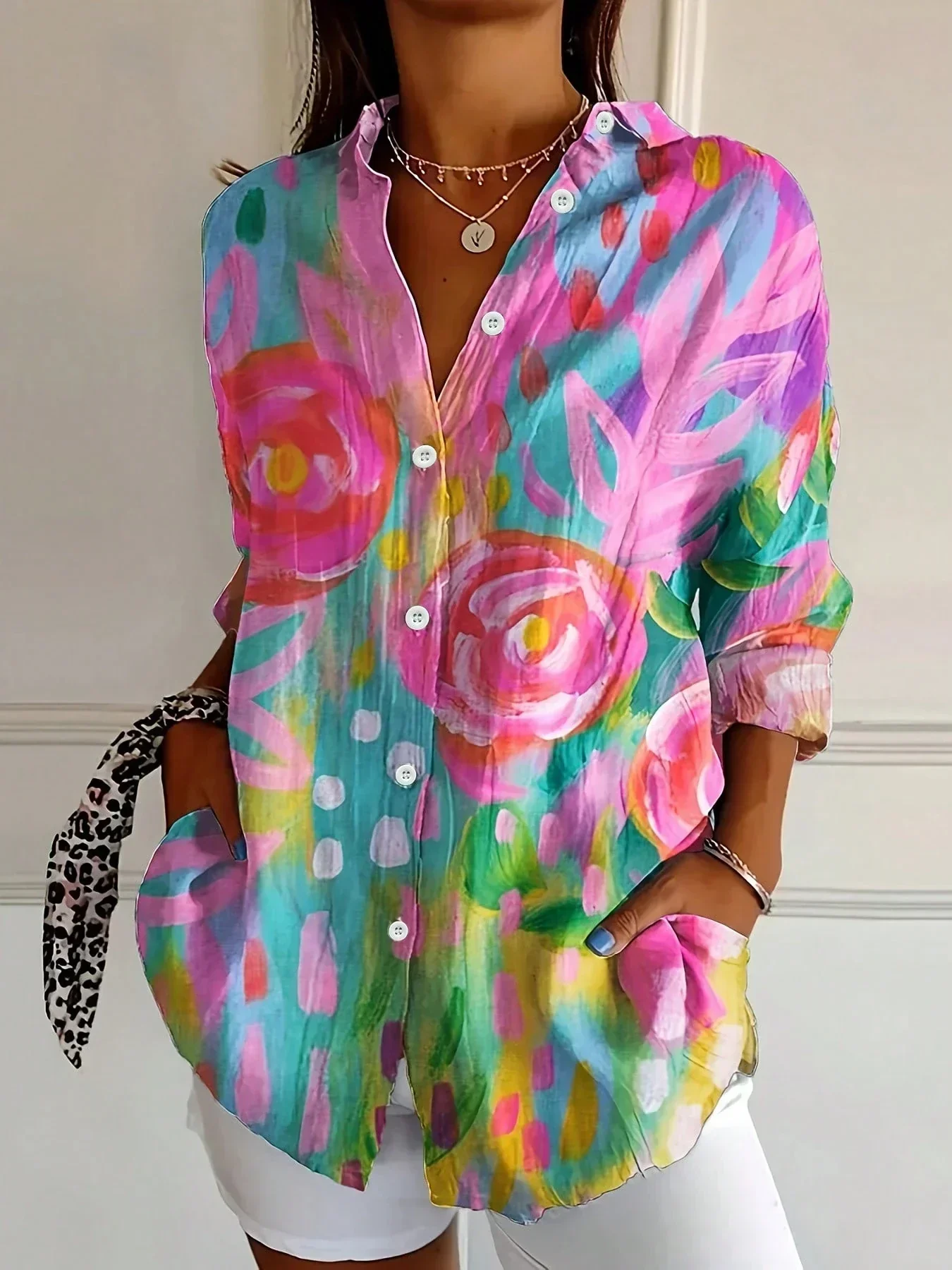 Chemise à Manches Longues Imprimée à Boutons pour Femmes par FBBK817 — Accessoires de mode