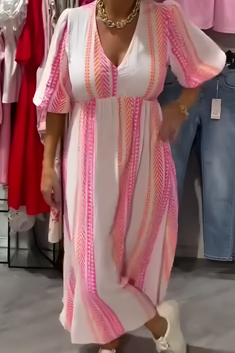 Women's V-Neck Printed Bohemian Beach Dress by FBBK817 — Womens Dresses